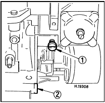 28.4b Idle speed adjusting screw (1) and mixture screw (2) location on the