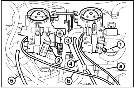 28.9a Adjustment points on the Solex twin carburettor installation