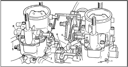 28.9b Adjustment points on the Weber twin carburettor installation