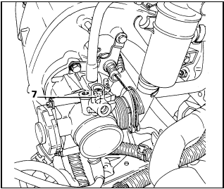 28.22b Idle speed adjustment screw (7) on the LU2-Jetronic and Motronic M1.3