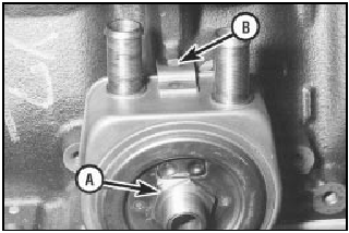 11.5 Cylinder block mounted oil cooler mounting stub (A) and locating notch