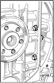3.27 Remove the two bolts and nut close to the crankshaft oil seal - XV, XW