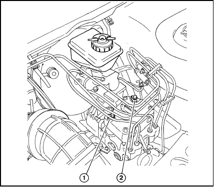 2.12 Bleed screws (1 and 2) on ABS regulator unit