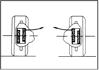 4.9 Correct orientation of offset brake pads viewed from front of vehicle