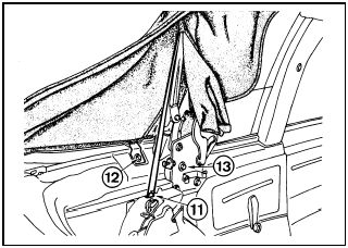 14.7 Unclip the tensioners (11) and remove the bracket securing bolts (12 and